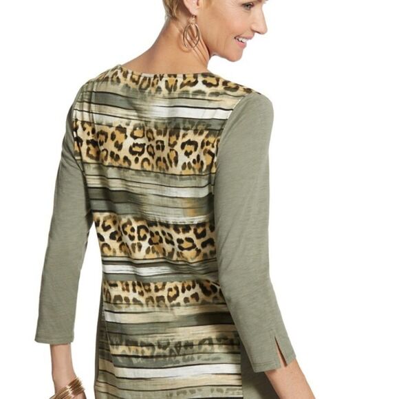 Chico’s Brie Cheetah Stripe Knit Top Green Size 1 - Picture 2 of 10
